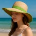 Wide Brim Paper Straw Hat w/ Color Band & Trim - Kiwi - HT-6039KI